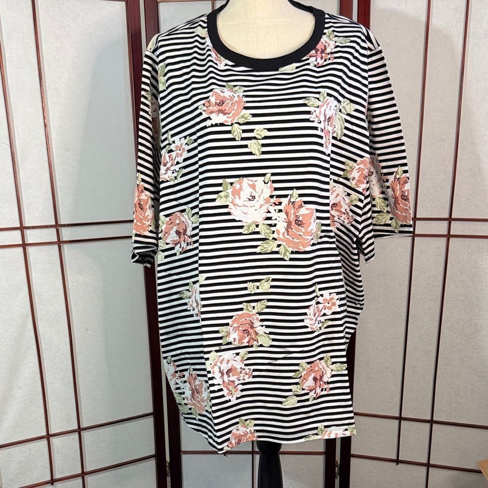 Floral Striped Short Sleeve Women's Top